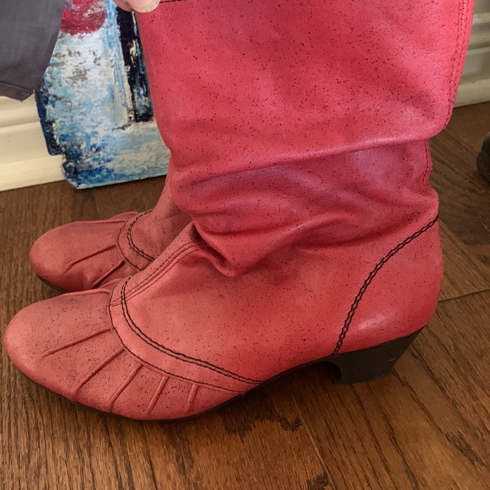 Rieker Speckled Ombré RED Ruched leather Ankle Boots Side Zip Sz 36 - Picture 6 of 16
